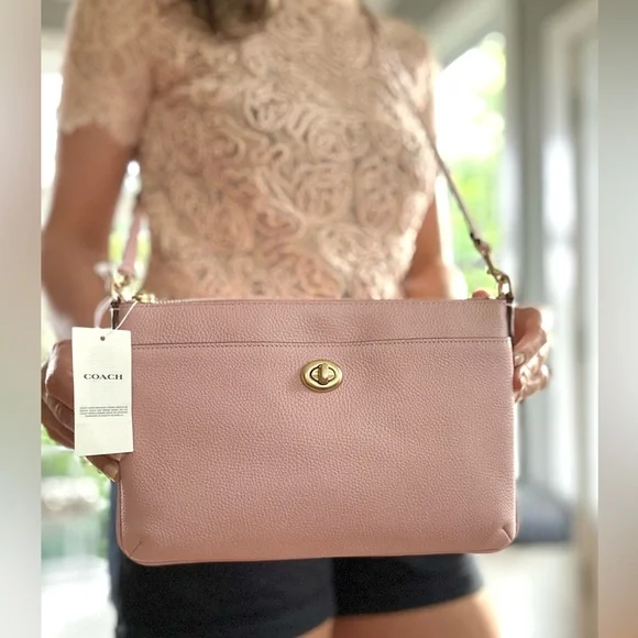 NWT Coach Polly Pebbled Leather Turnlock Crossbody Bag carnation - Picture 3 of 8